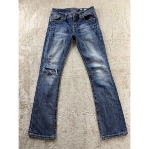 Miss Me Jeans Women's 27x32 Relaxed Boot Cut Denim Sequin Blue Medium Wash 27